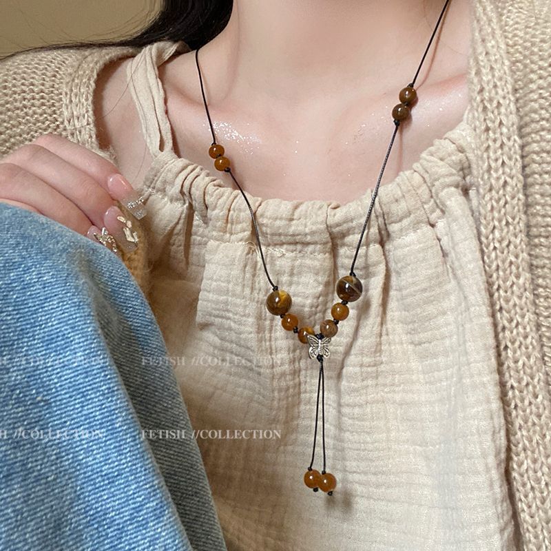 新中式风格蝴蝶项链女复古民族风长款毛衣链2023年新款锁骨链配饰