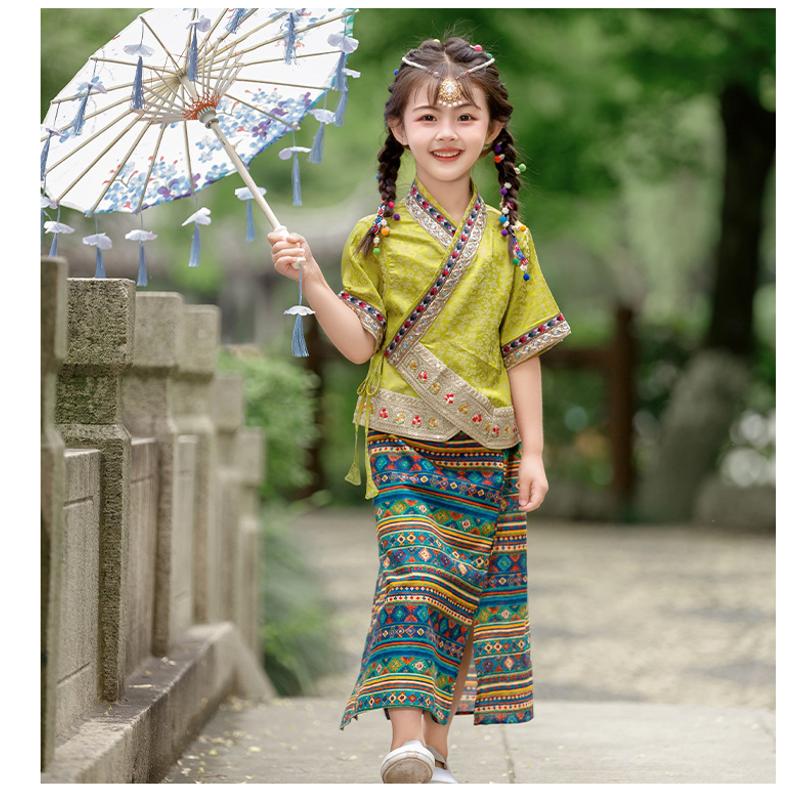 新款少儿傣族苗族演出服彝族服装少数民族舞蹈表演服土家族佤族童