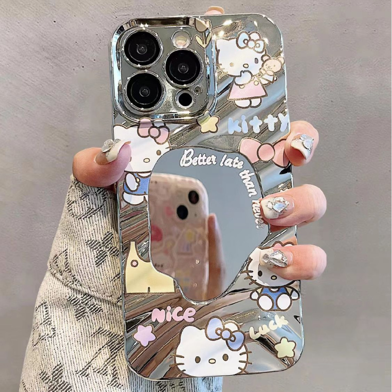 电镀波纹镜子iPhone14全包苹果13高级华为MATE60/50星星凯蒂猫