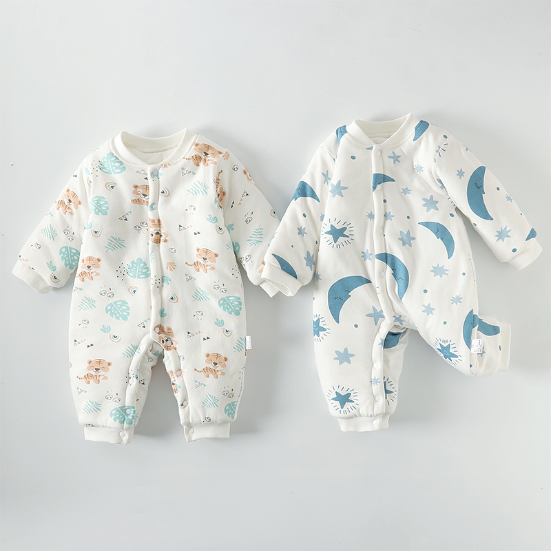 婴儿衣服加厚连体衣秋冬季保暖外出服新生儿夹棉棉衣套装宝宝冬装