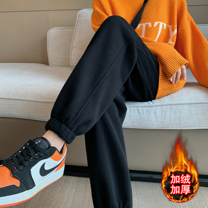 休闲长裤女士2023新款外穿宽松束脚裤女生秋冬款加绒加厚运动卫裤