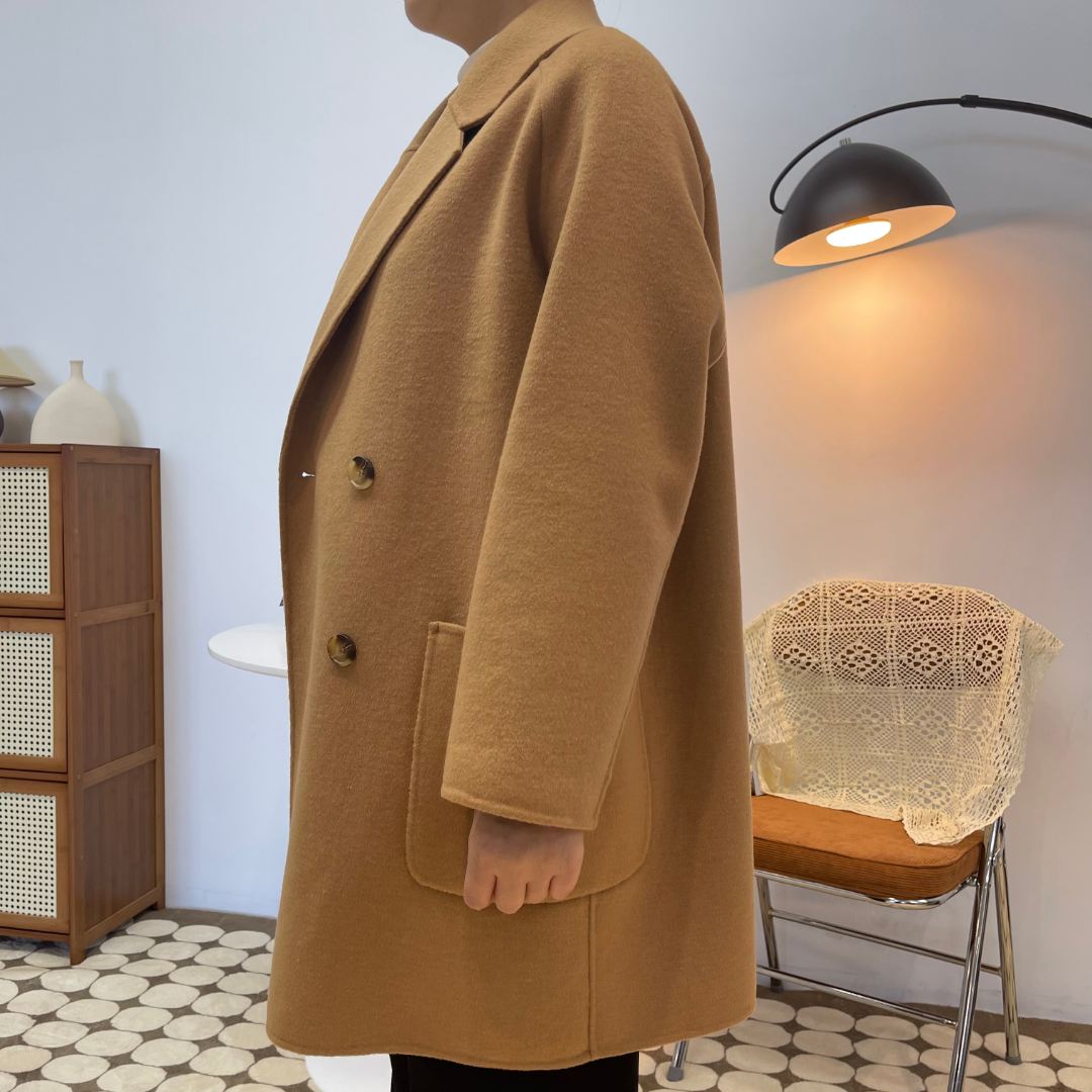 【敏姐专属】856韩版双面大衣经典四粒扣可可大码女装