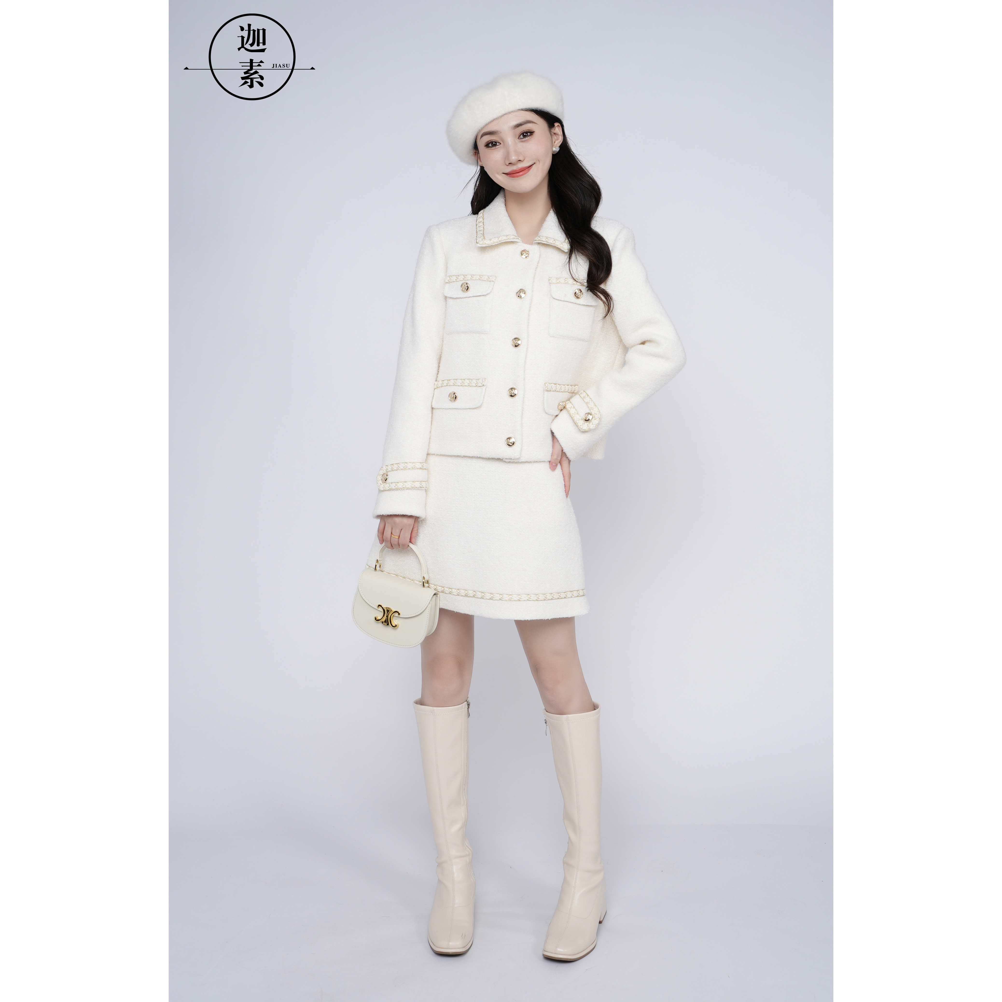 迦素JIASU【安妮公主】法式显瘦不挑人气质时尚小香风羽绒套装 s274