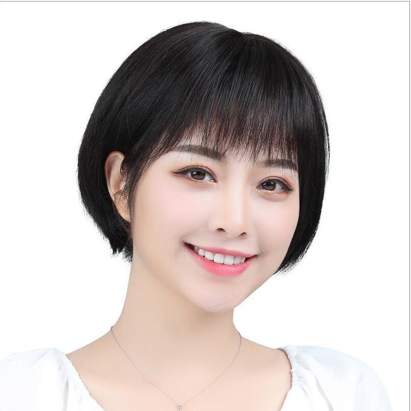 假发女短发波波头真人发丝短发真发自然全真圆脸逼真全头套式