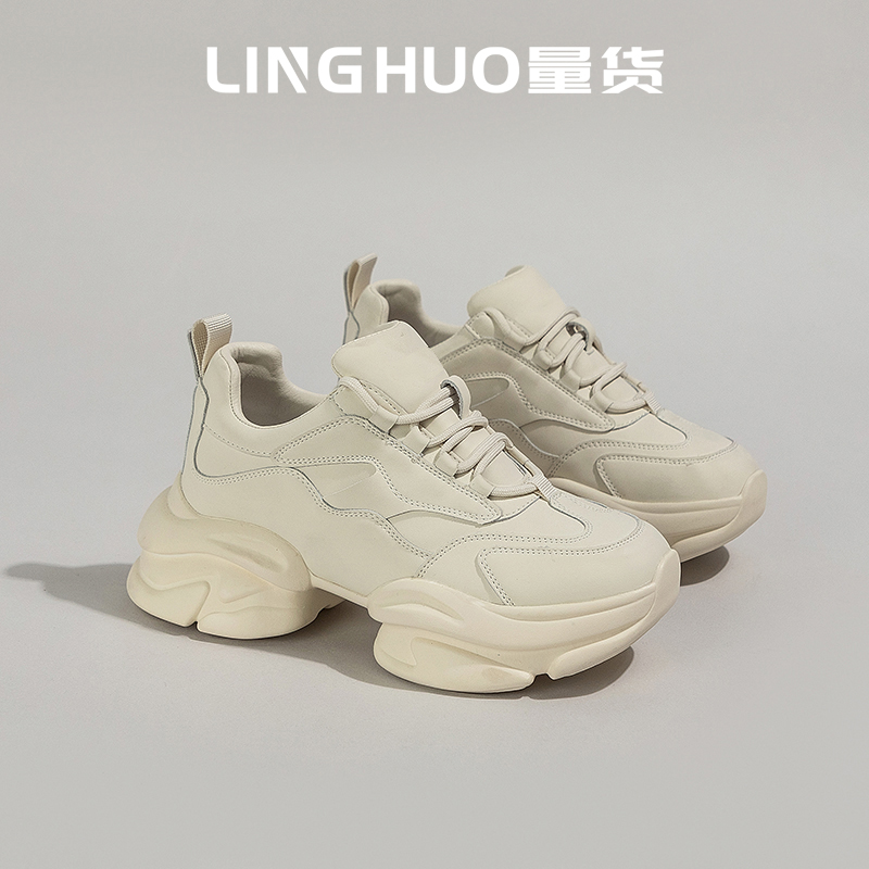 真皮老爹鞋女2023新款春夏厚底小白鞋时尚百搭休闲鞋透气运动鞋女