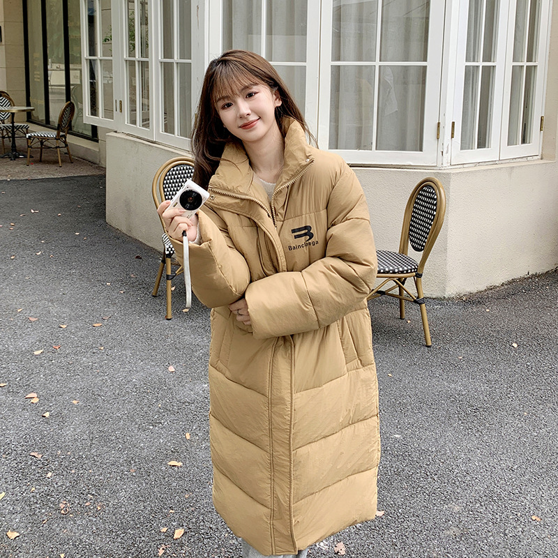 中长款洋气棉服女P字简约宽松oversize情侣过膝学院风棉衣外套潮