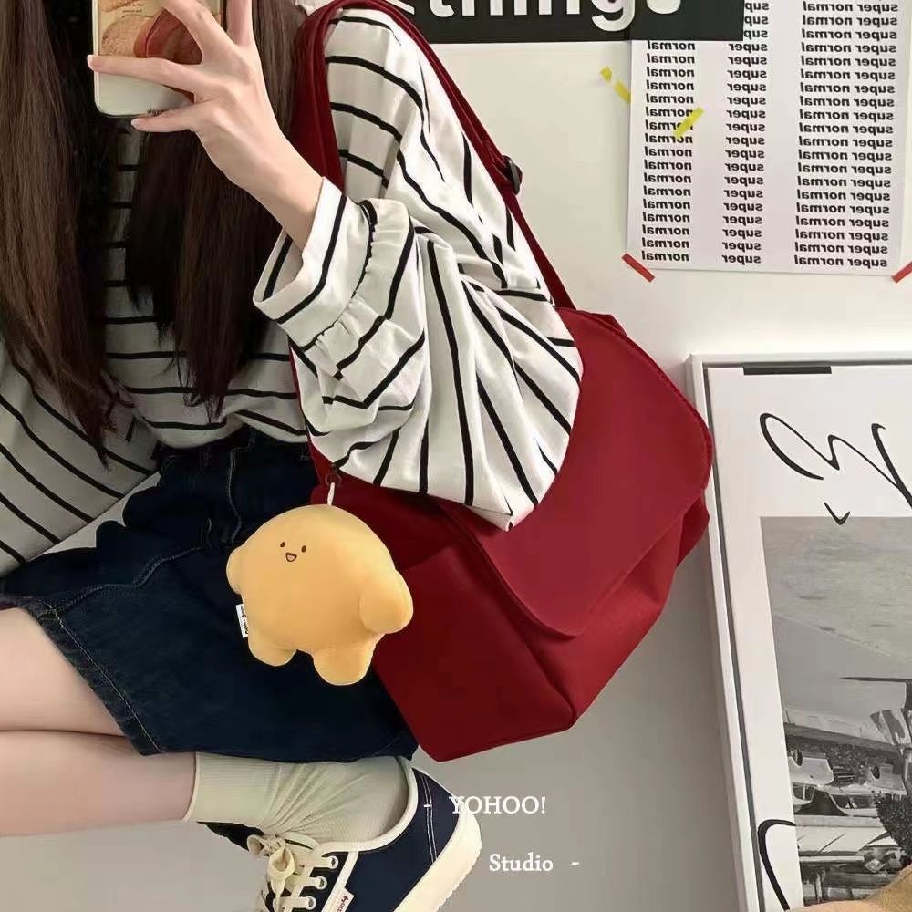 韩版学生YOHOO!/ins韩风简约纯色百搭日系斜挎包包健身书包男女