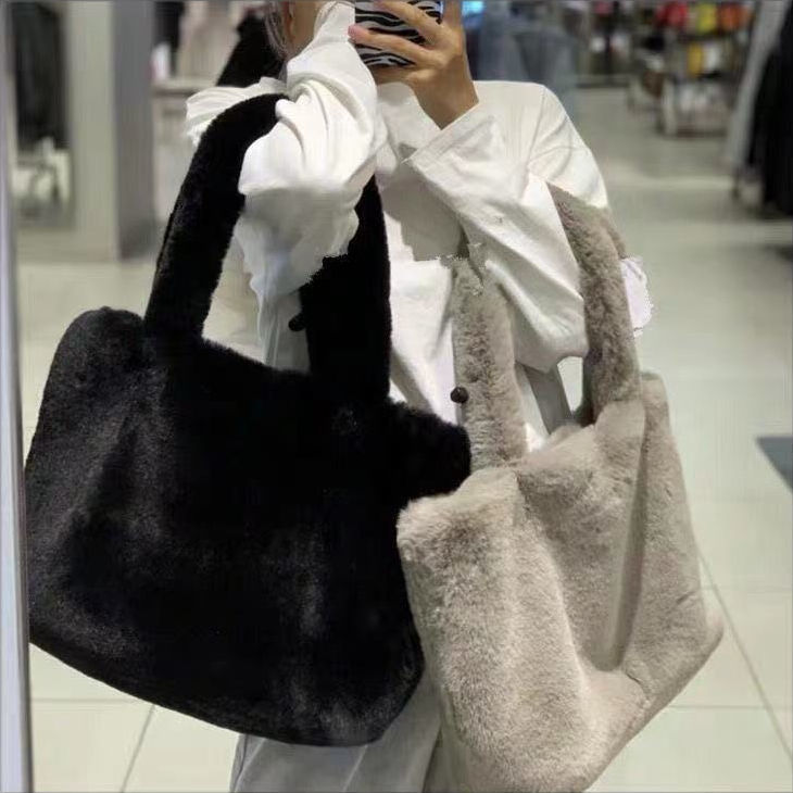 包包女新款秋冬毛绒包羊羔毛女包大容量托特包韩版百搭时尚手提包