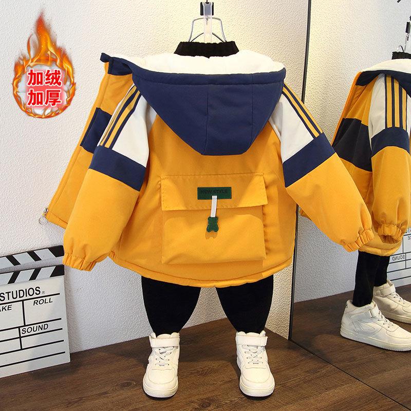 装男童女童加绒外套2023新款中大童帅气款加厚棉衣秋冬派克服D81
