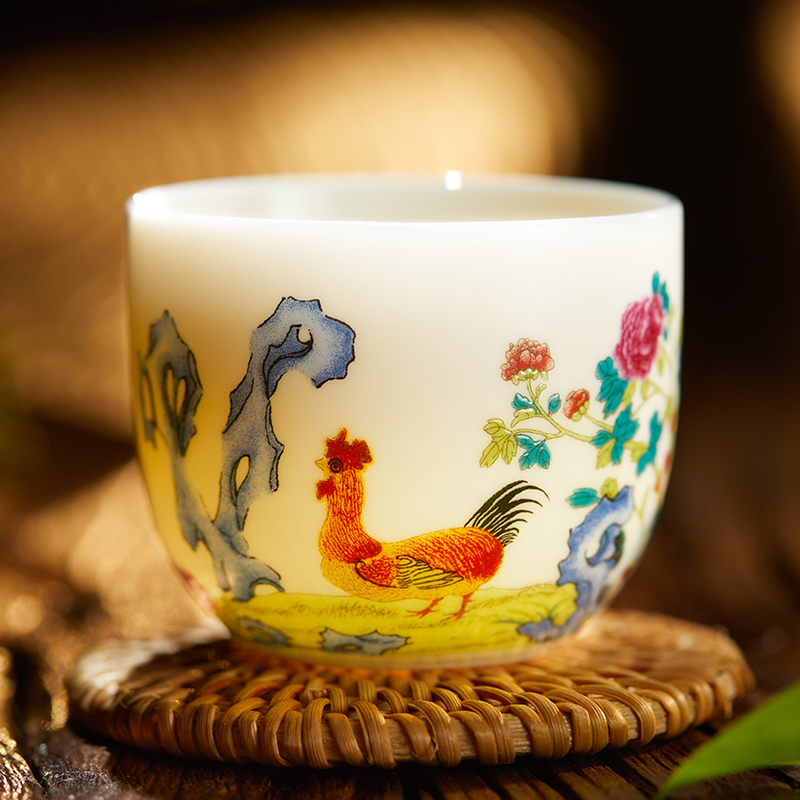 观复仿古乾隆鸡缸杯马未都先生亲自赋诗凸绘贴花工艺主人杯茶杯
