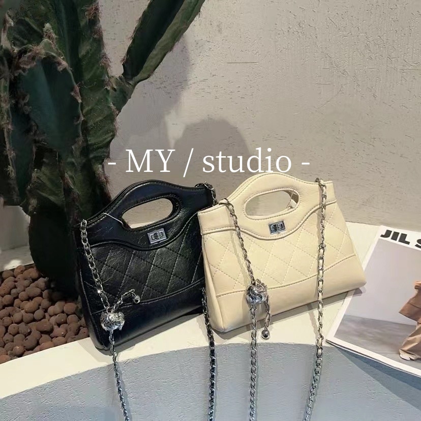 【粉丝专属】MYstudio春季新菱格小香风链条真皮复古潮流手提斜挎包