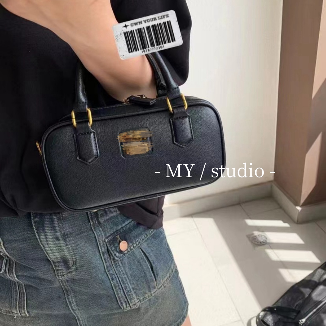 MYstudio2023秋冬新款MIU家小众真皮手提波士顿斜跨保龄球手提包