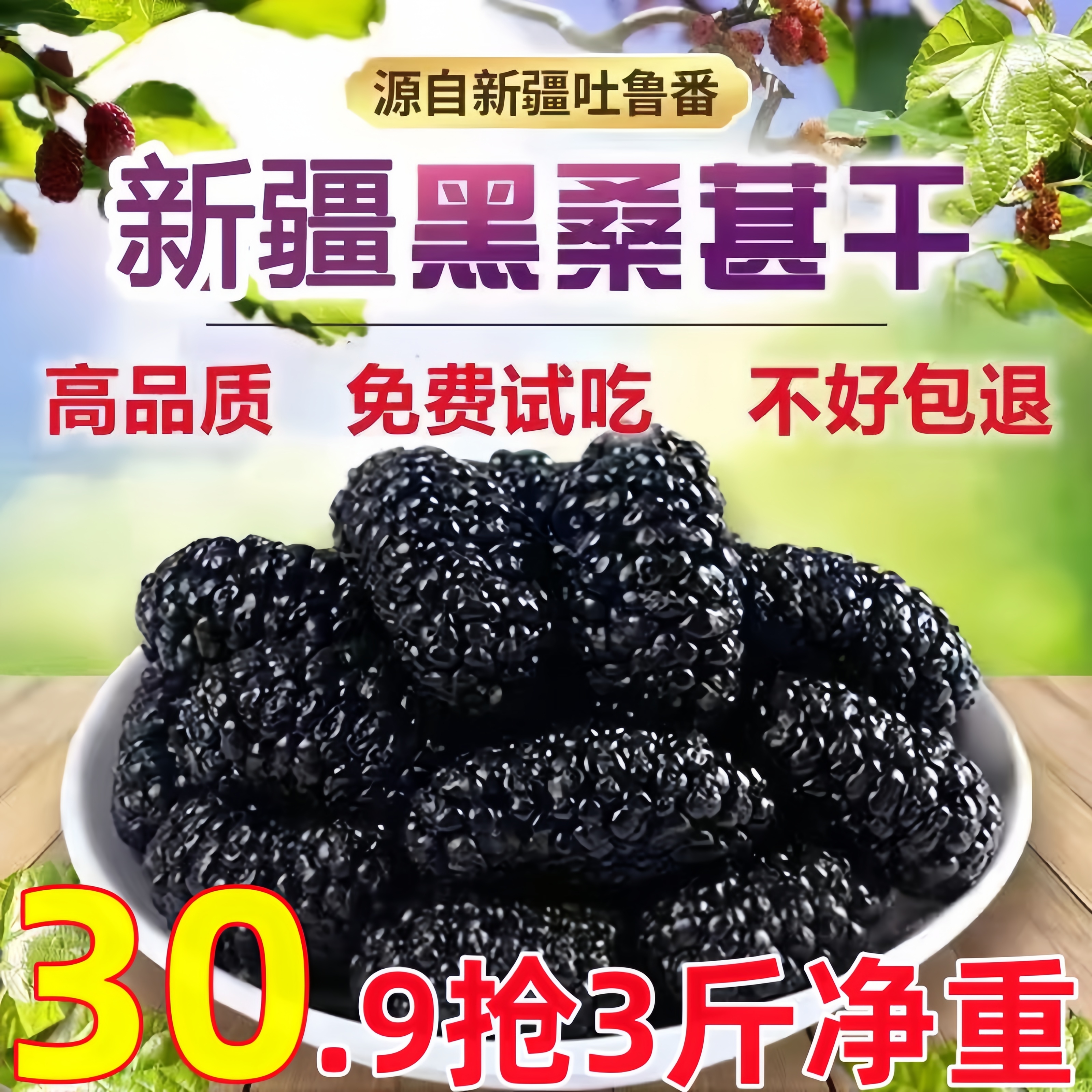 【30.9抢3斤净重】黑桑葚果干 泡茶泡水免洗干净无沙桑椹干袋装泡酒