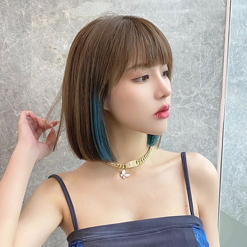假发短发女2023波波头挑染造型锁骨发中长假发套仿真发丝Lisa同款