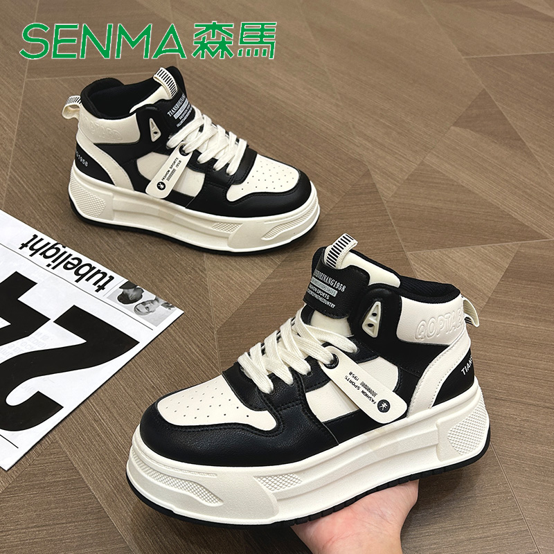 SENMA/森马厚底高帮板鞋2023秋季新款学生软面女鞋休闲运动鞋子