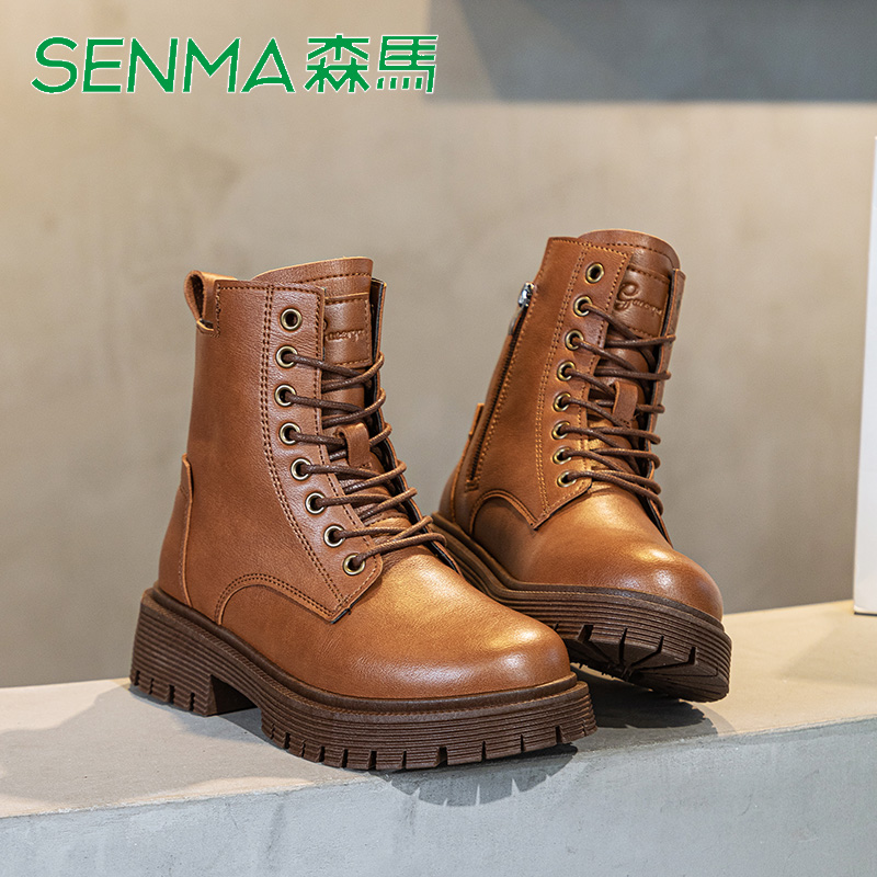 SENMA/森马酷英伦风马丁靴女2023秋季新款潮ins单靴厚底爆款短靴