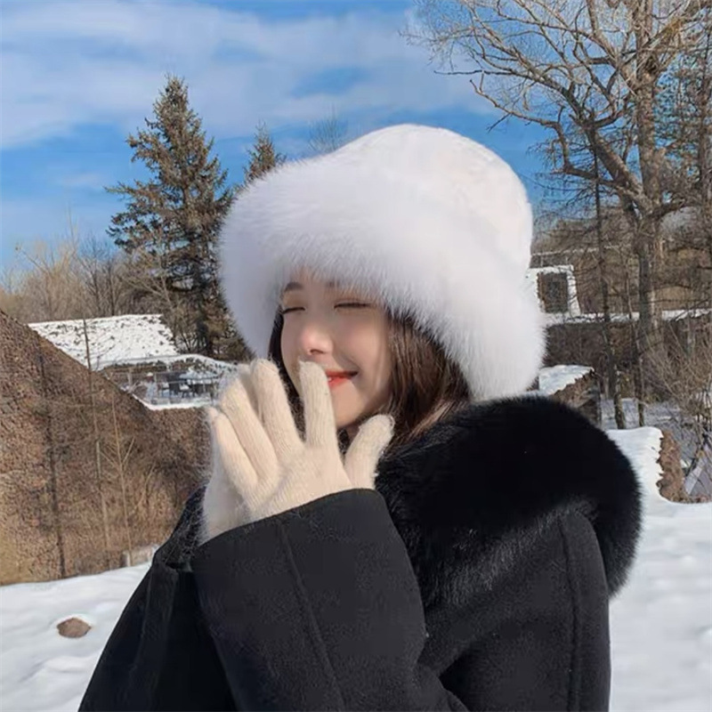 毛绒帽子女秋冬季显脸小方圆脸冷帽加厚保暖渔夫帽防寒护耳帽子