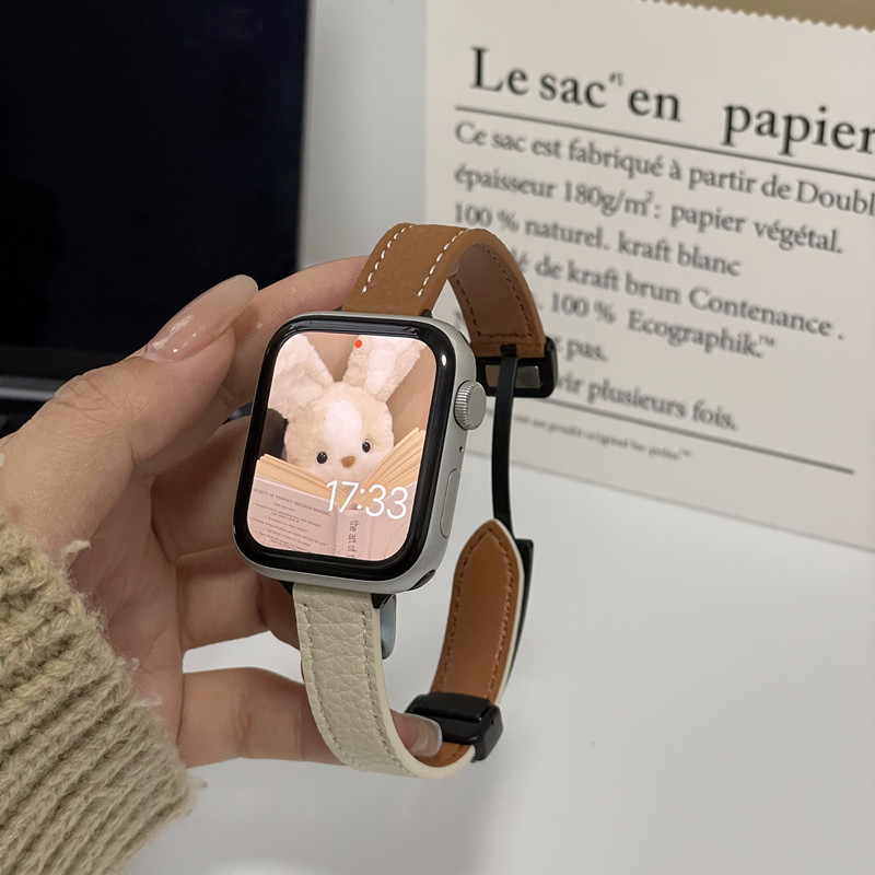 适用于苹果iwatchS9ultra真皮表带磁吸扣7/6/5小巧女s8通用高级感