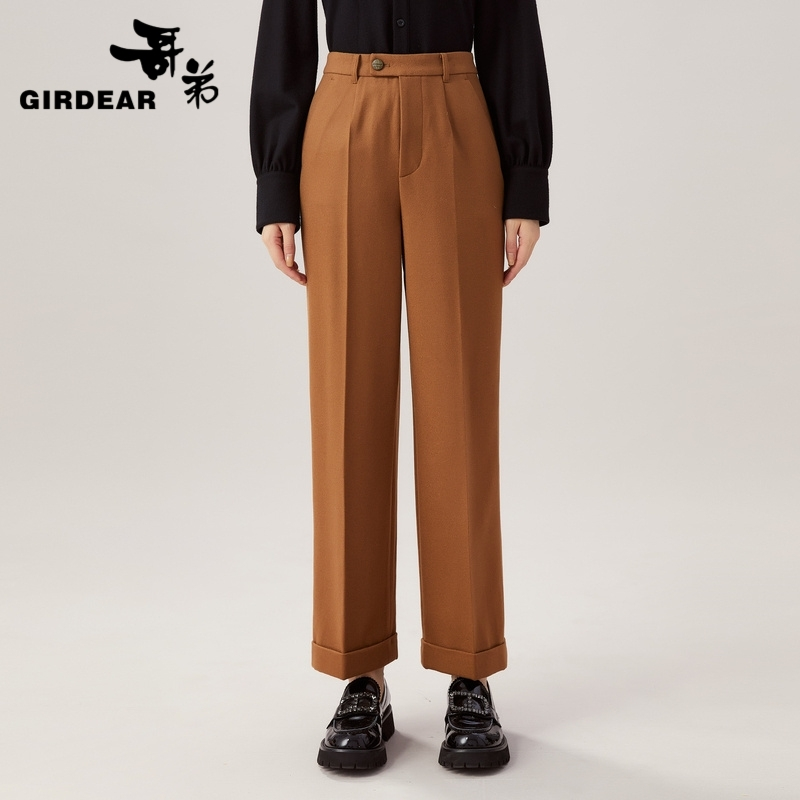 GIRDEAR/哥弟热力感秋冬通勤时尚高腰简约针织直筒休闲裤1100436