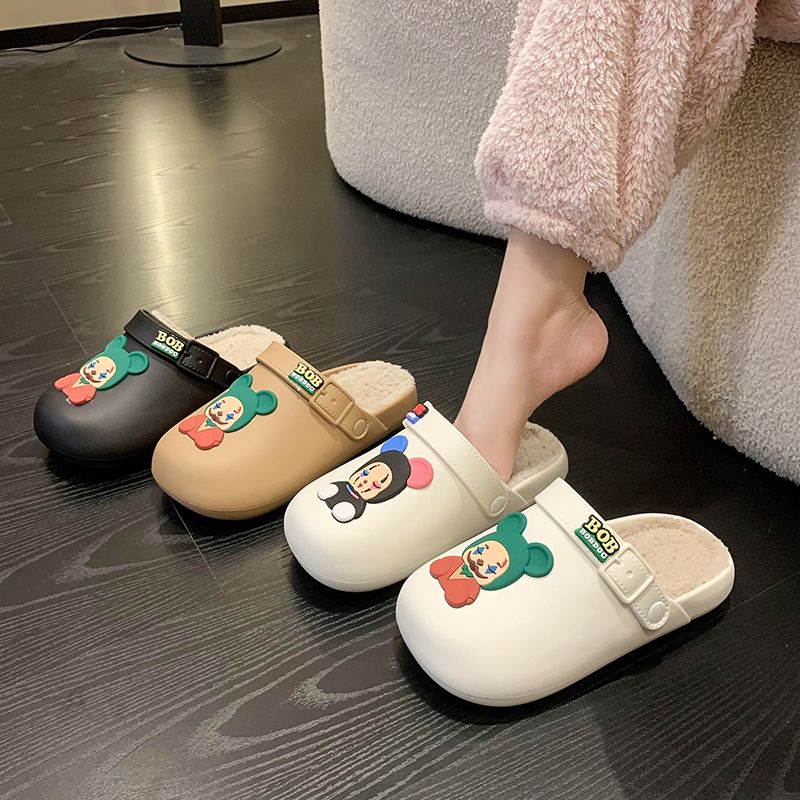 毛毛拖鞋女外穿秋季厚底一脚蹬加绒棉鞋2023年秋冬新款毛绒棉拖鞋