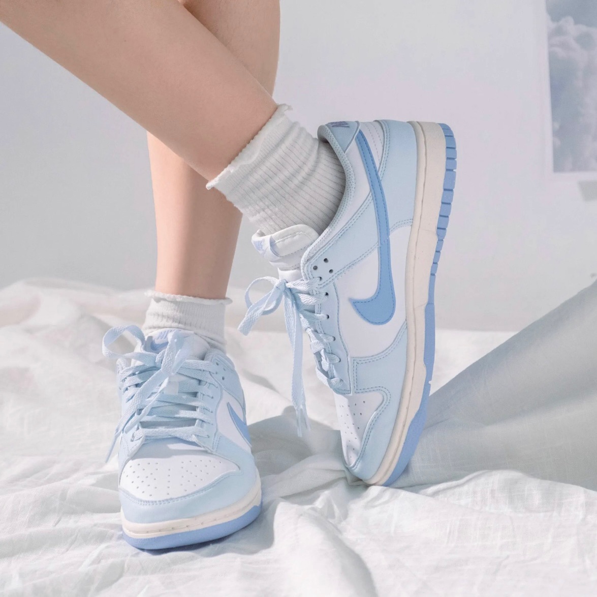 Nike/耐克Dunk Low 防滑耐磨女鞋白蓝DD1873-400休闲百搭