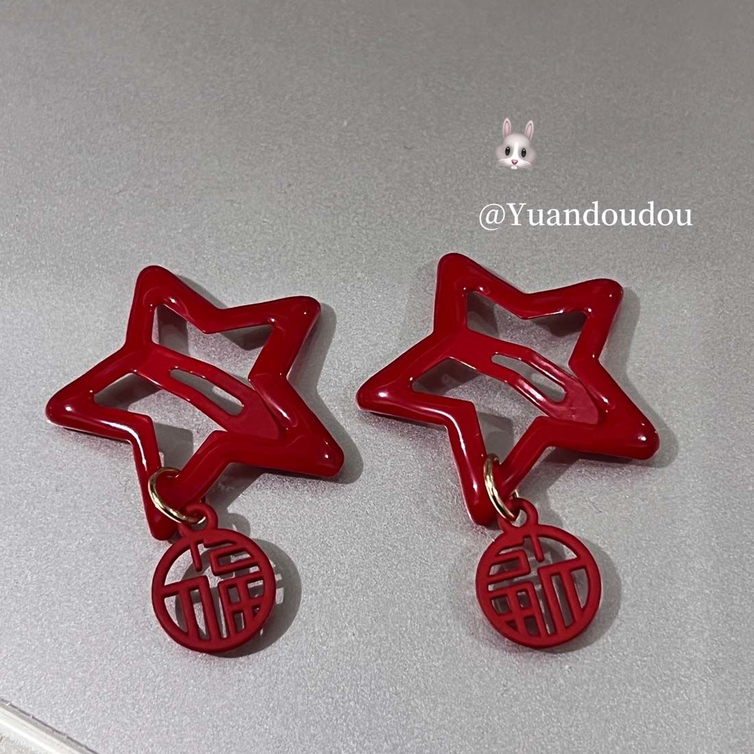 ins星星新年红色福字吊坠字牌对夹五角星bb夹碎发发夹刘海夹边夹