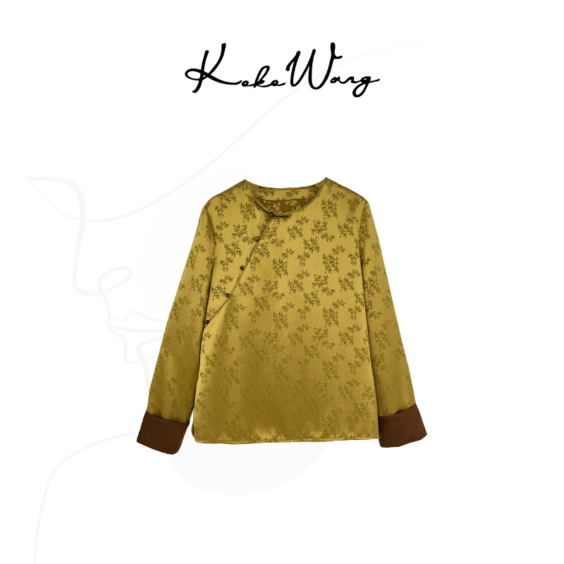 KOKO WANG新中式国风斜门襟提花气质高级百搭上衣KS60081