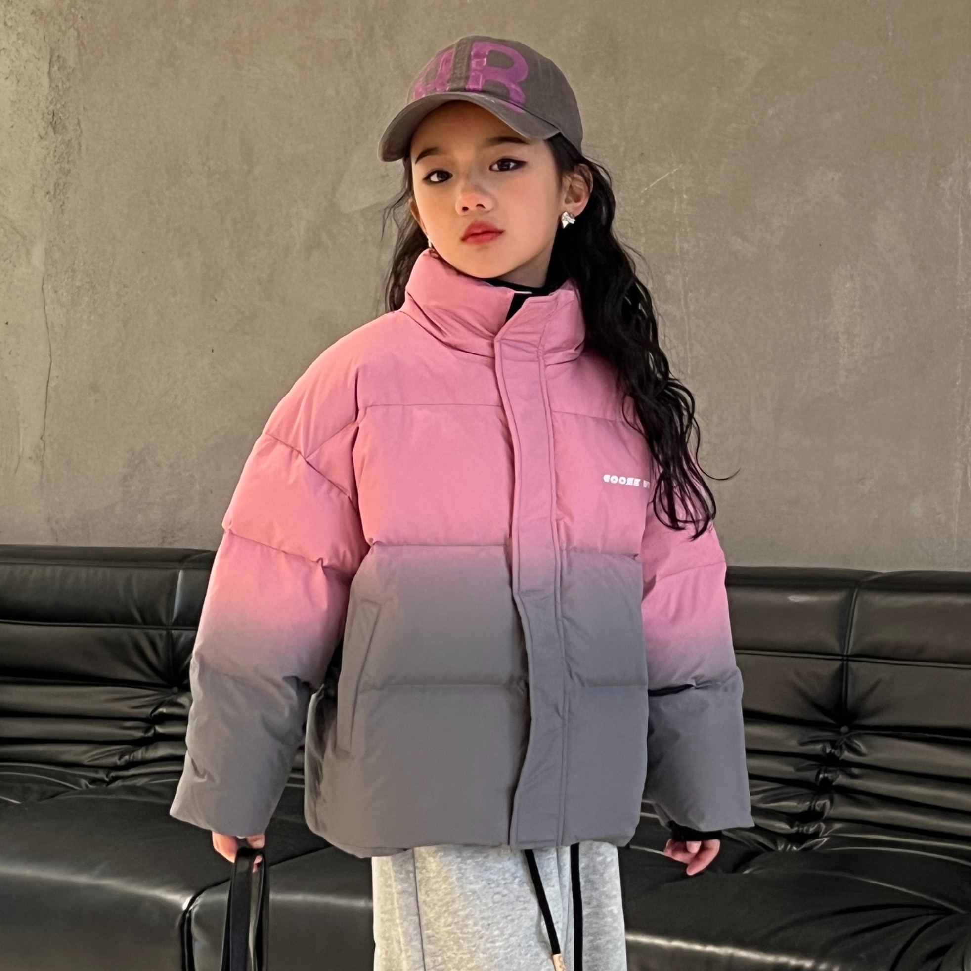 女童外套秋冬款2023新款洋气中大童冬季儿童棉服潮渐变色冬装棉衣