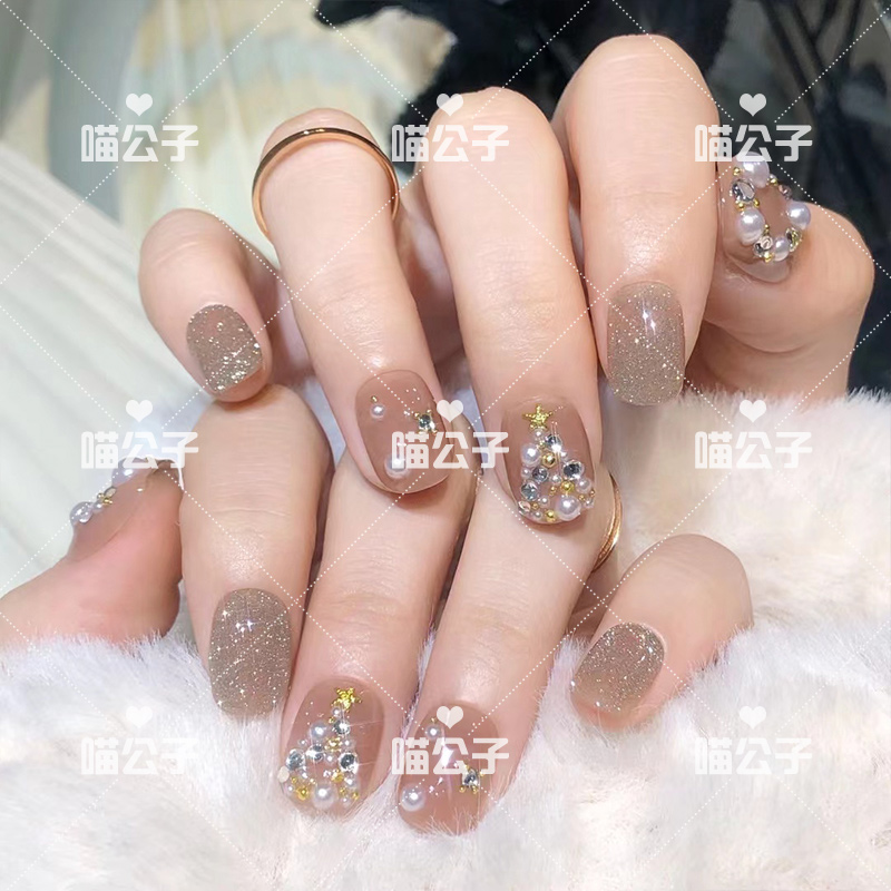 【银色恋歌】【喵公子】纯手工穿戴甲可拆卸美甲光疗甲