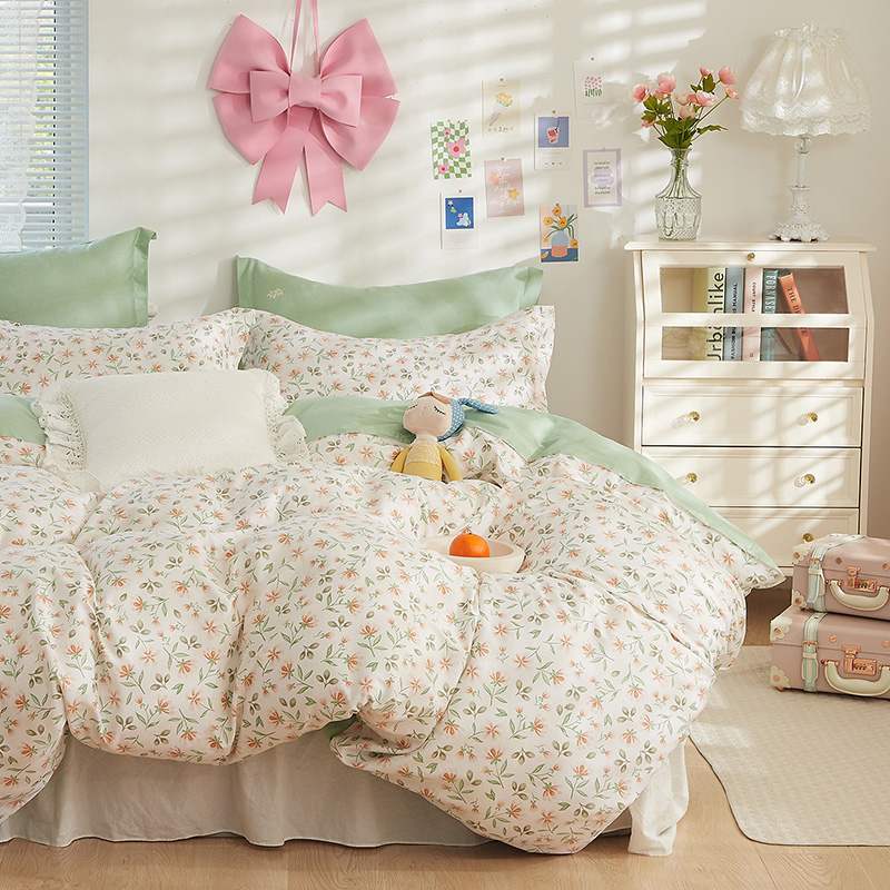 【钱皇丝绸】青草集60支全棉四季款四件套100%纯棉床单被套被罩枕套