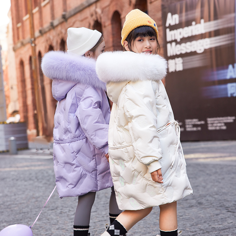 儿童羽绒服2023新款女童中长款洋气中大童加厚女大童外套童装冬季