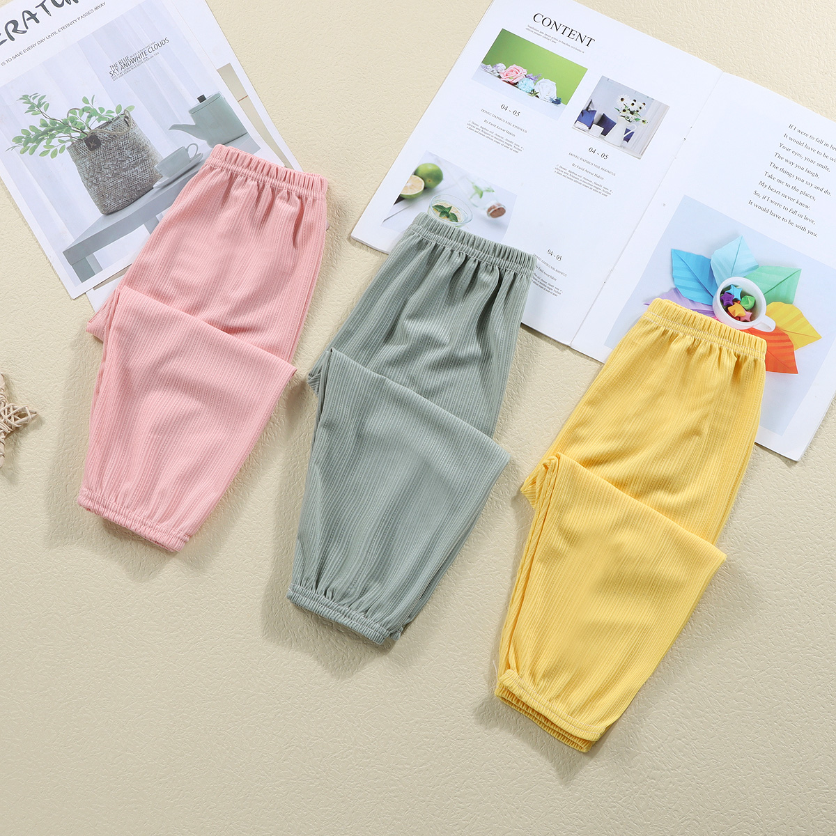 儿童夏季薄款冰丝防蚊裤宝宝宽松裤子冰凉丝滑中大童冰丝休闲裤