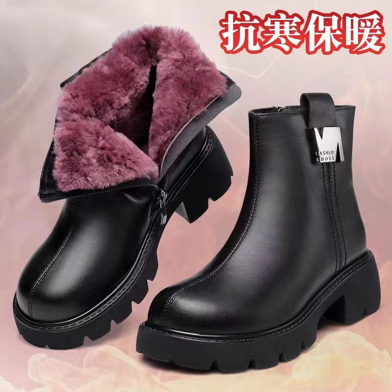 正品雪地靴女冬季新款百搭皮毛一体棉靴加绒加厚东北短靴女粗跟