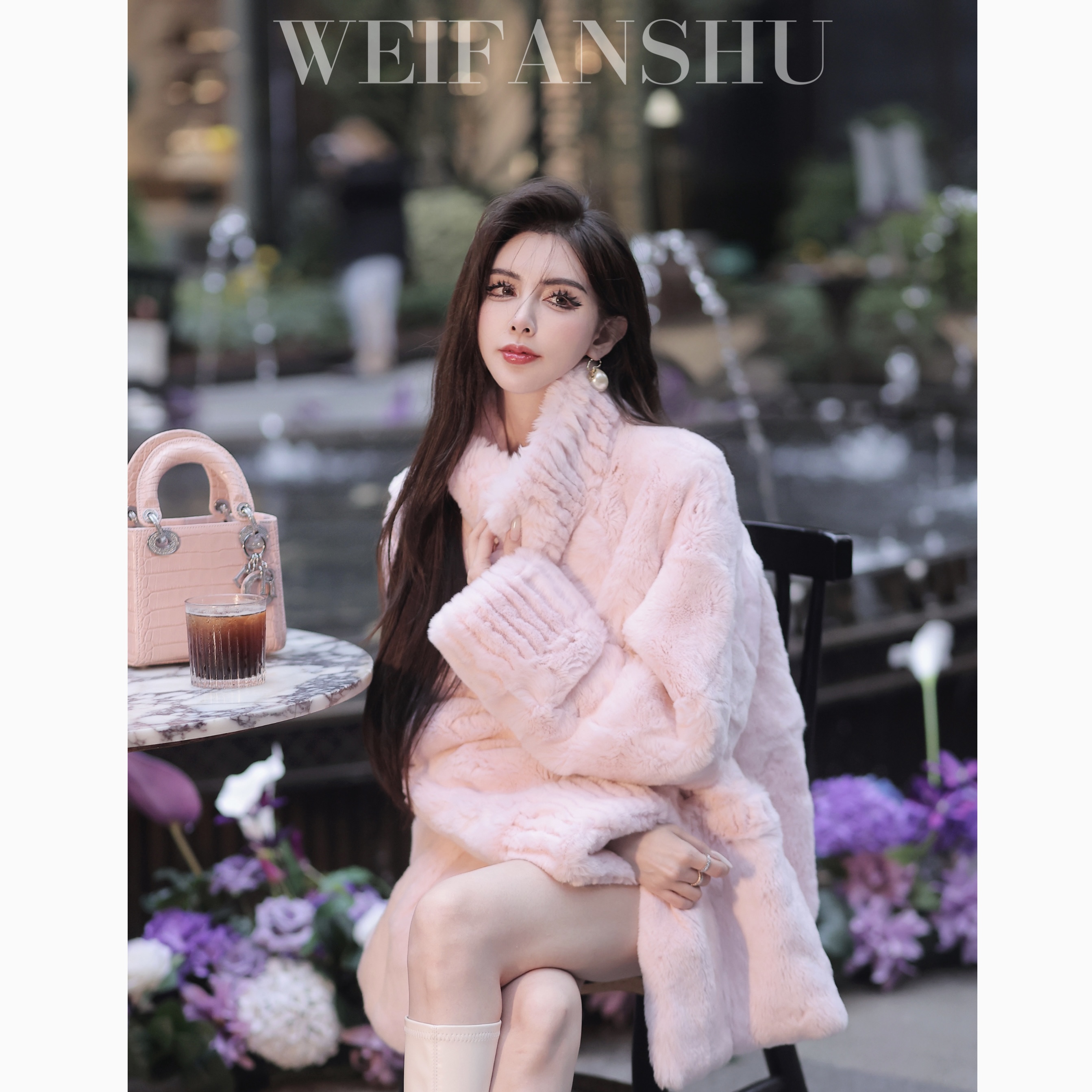 WEIFANSHU/魏凡舒【兔系女友】獭兔毛外套冬季保暖中长款设计师女装