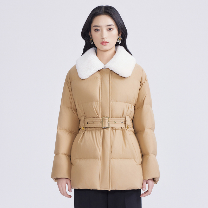 LIME/莱茵毛绒翻领收腰羽绒服短大衣LMED9AOHCK02