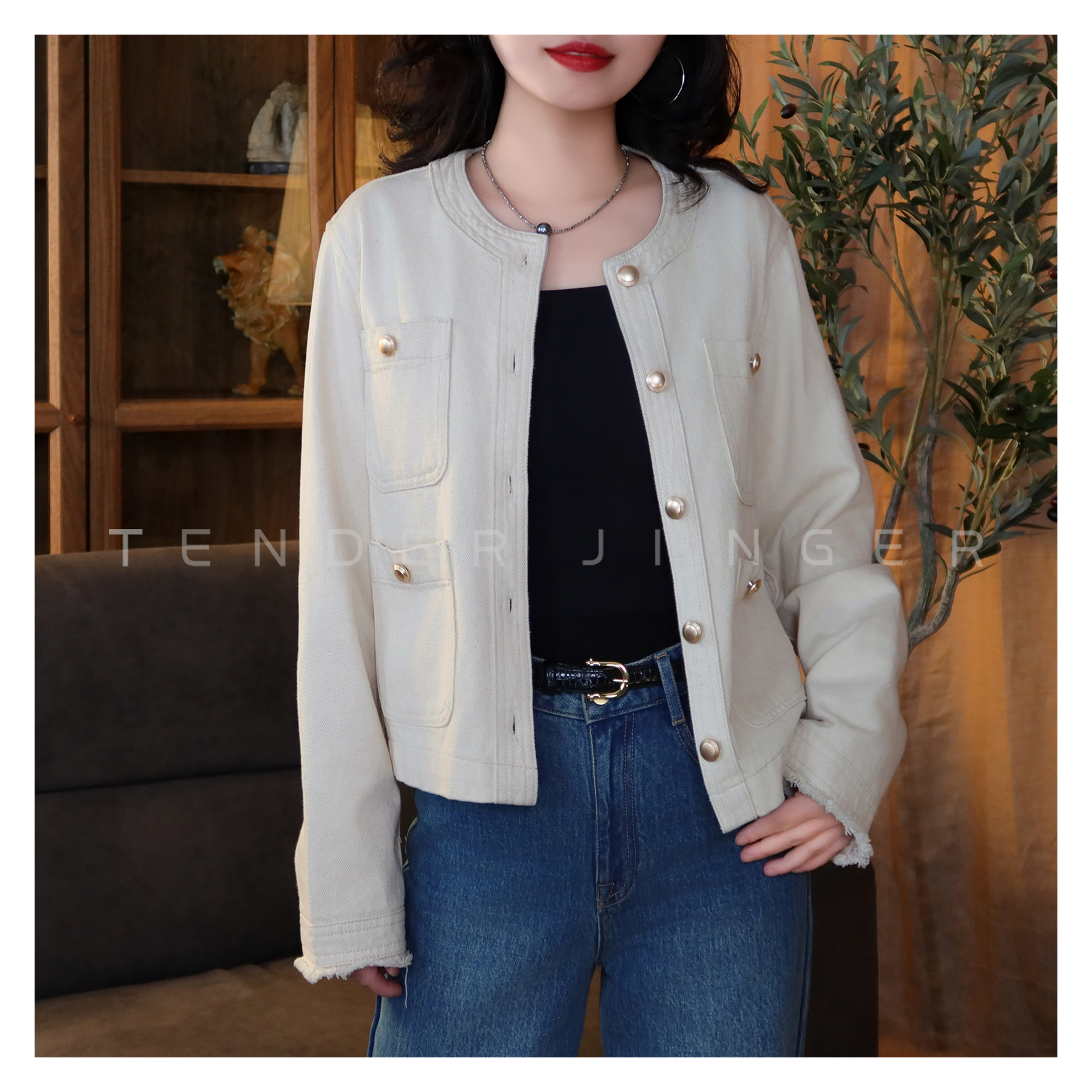 Tender Jinger【专柜】2023秋小香风时尚牛仔夹克外套 T2310NDD878N