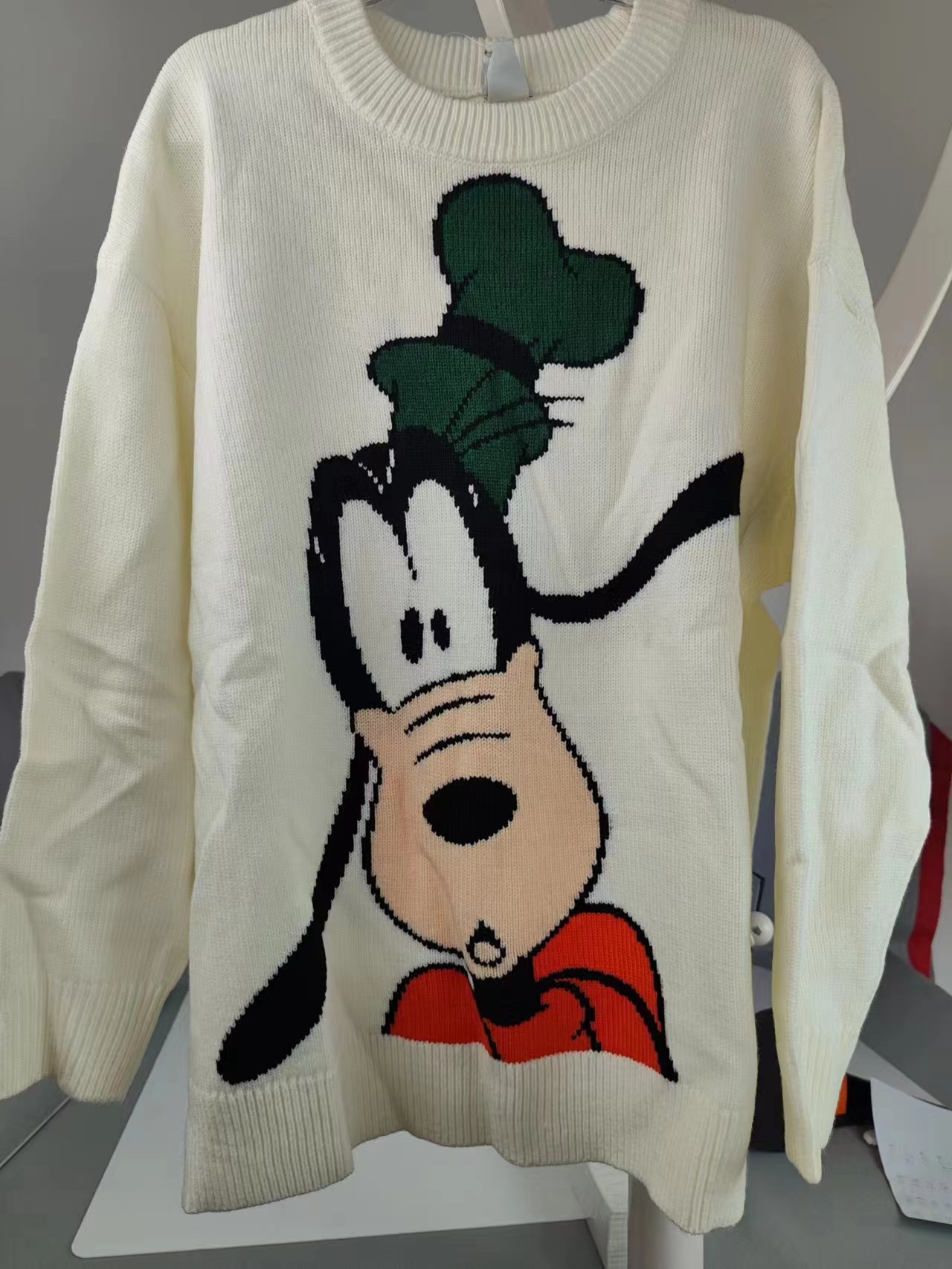 热家oversize风白色宽松版型卡通圆领百搭休闲高非针织衫-R010