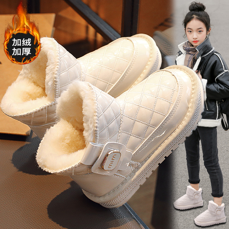 回力瑞女童鞋冬季加厚雪地靴皮毛一体大棉中大童儿童加绒保暖防寒