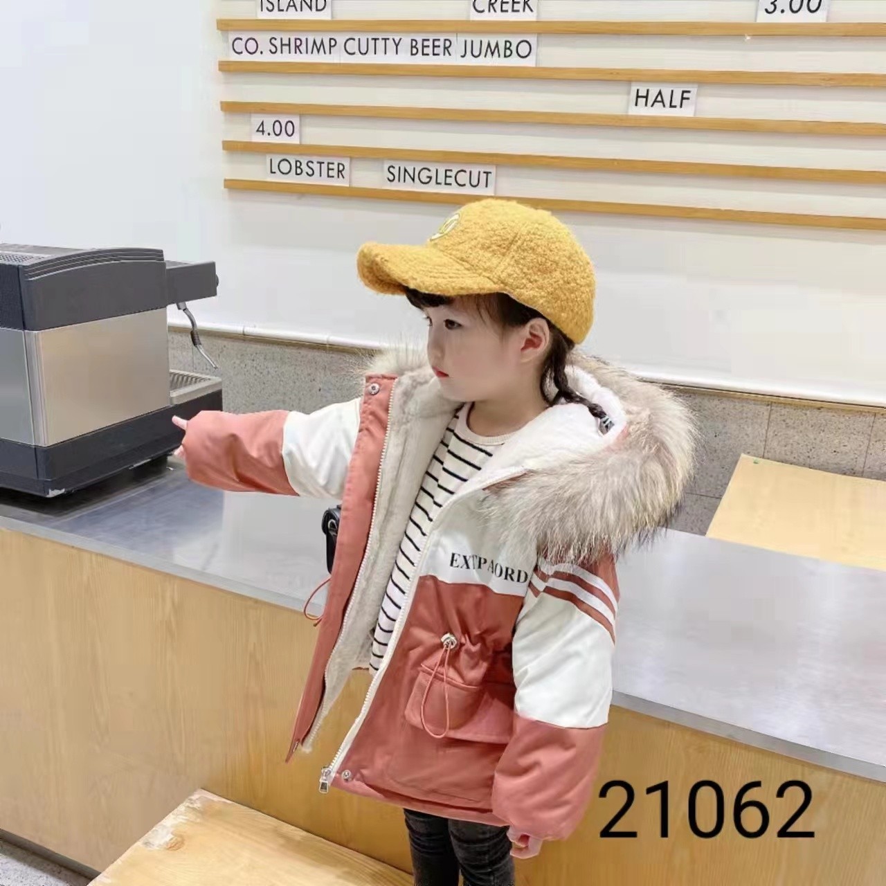 21062冬季加绒加厚2022新款大毛领外套