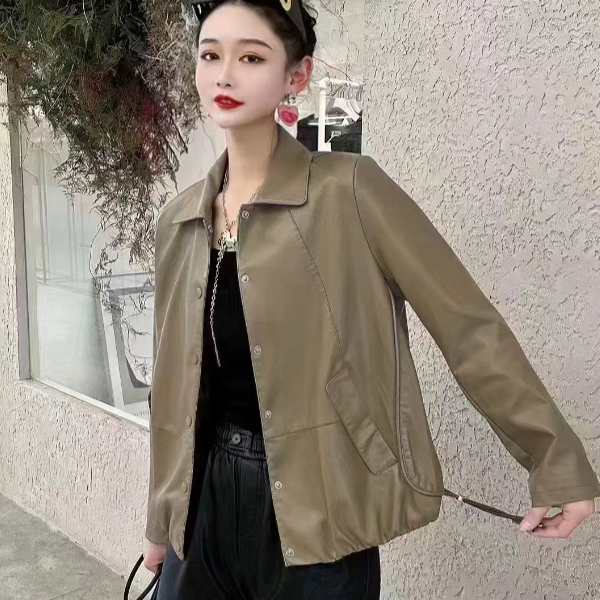 线下门店699！028#时尚PU软皮春秋百搭上衣外套（XL~5XL 90~155斤）