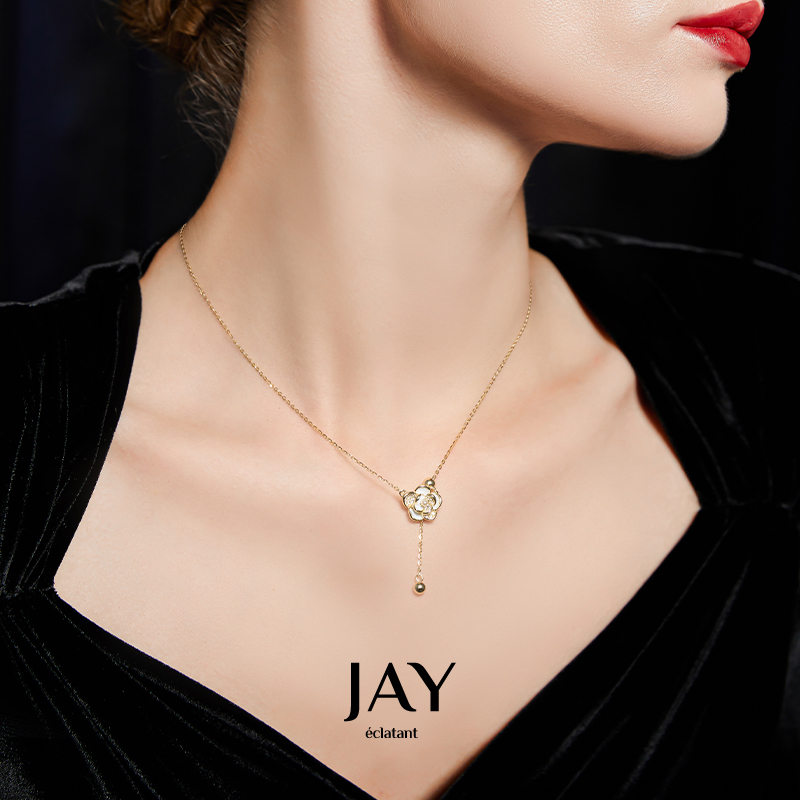 Jay 坠链均925银合成锆石 法式玫瑰项链2023年新款女轻奢气质颈链
