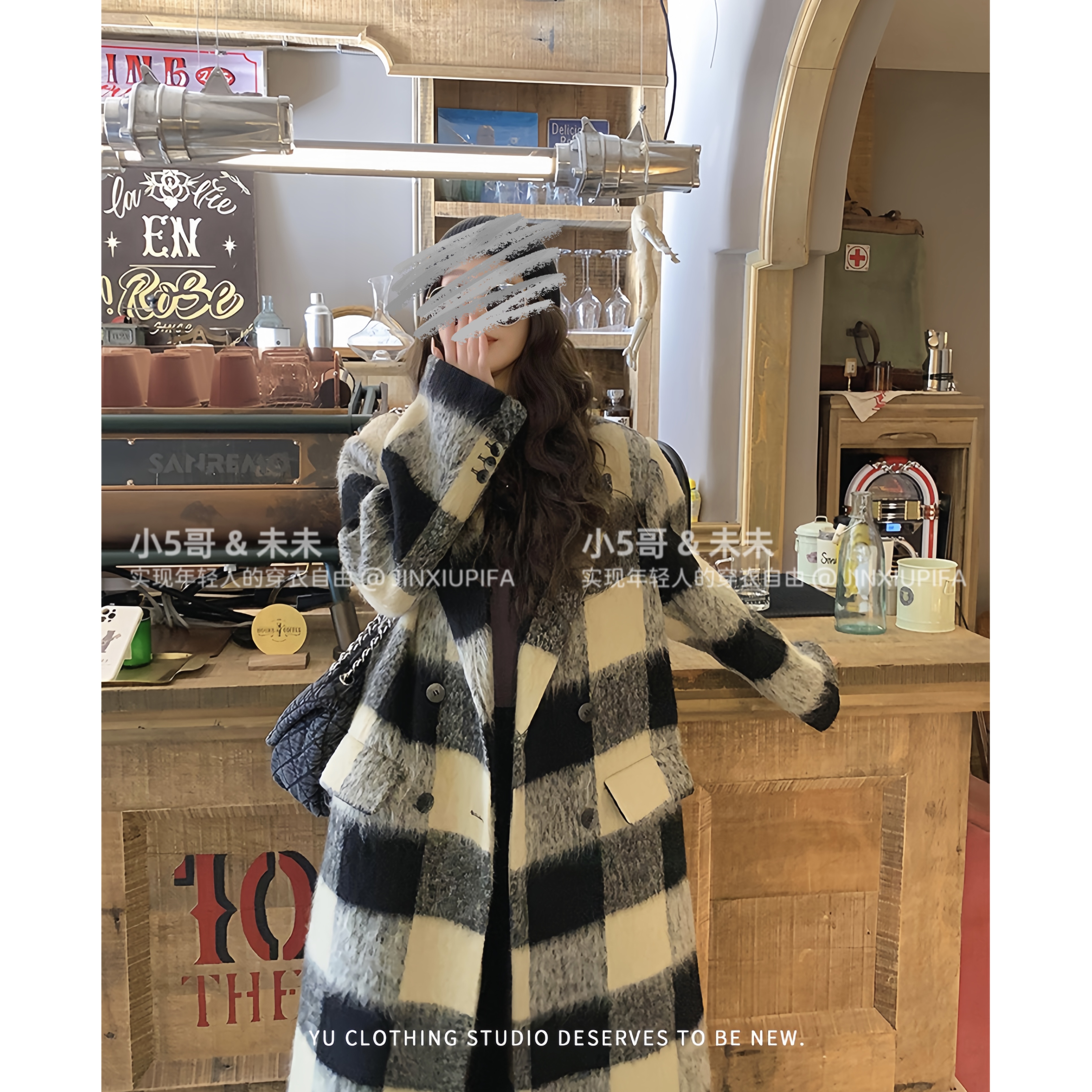 【小5哥专属】9927#美拉德色系格子大衣女外套秋冬长款韩系冬季毛