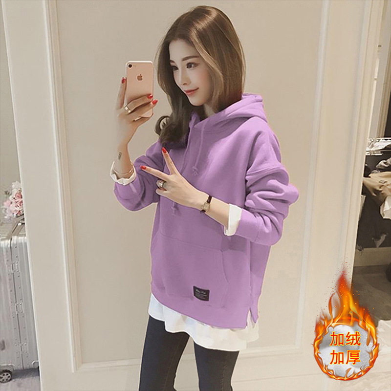 韩版宽松大码新款连帽棉质薄款卫衣春秋加绒加厚卫衣女时尚百搭