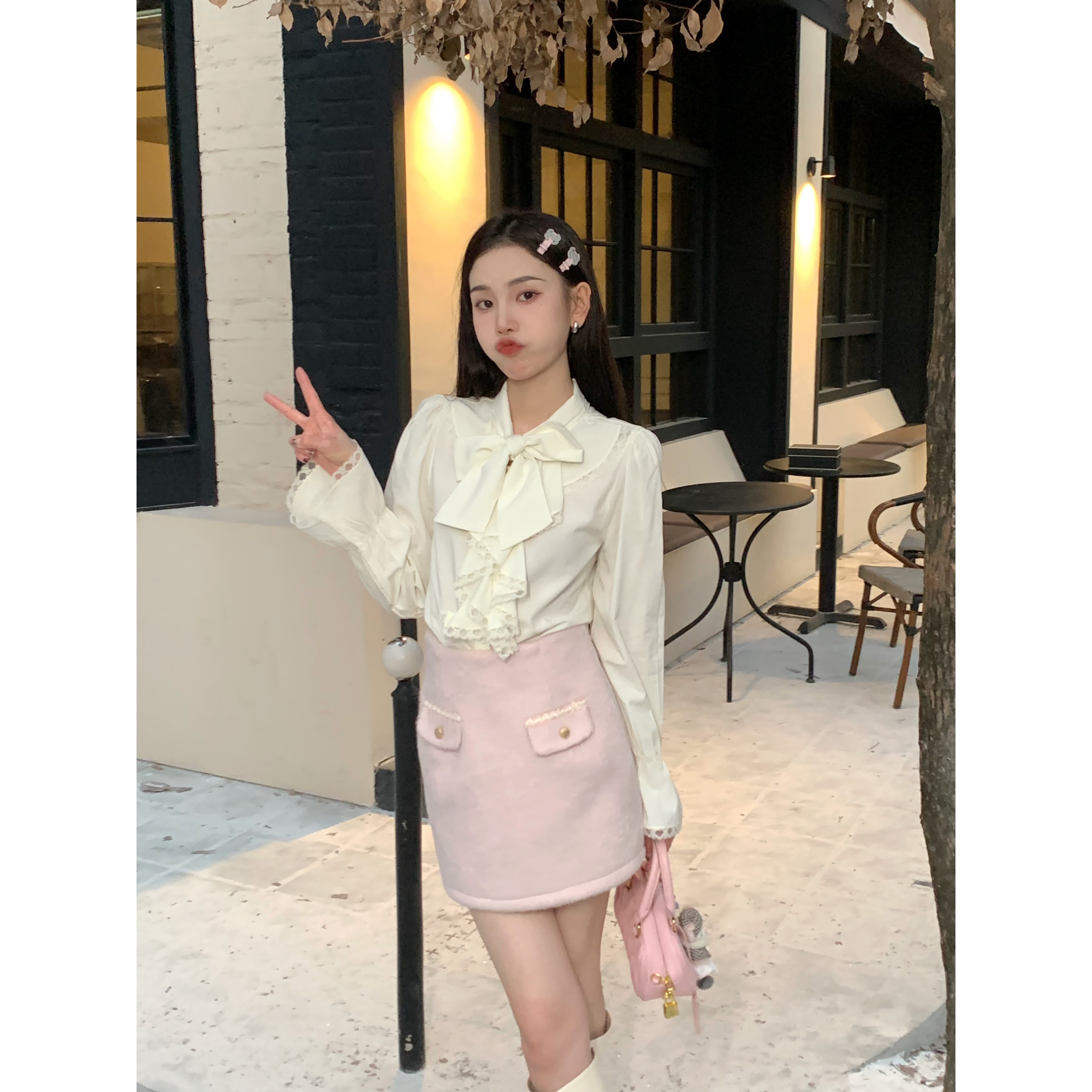 【白白-啊萍推荐】13010 蕾丝花边拼接富家千金衬衫长袖设计感上衣