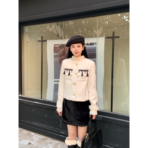 【白白-啊萍推荐】1270 冬季新款新中式拼接流苏短款高级感外套女