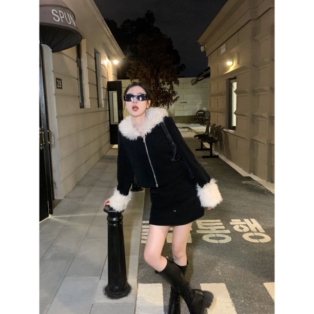 【赵小小YIMAO】 2362 秋冬季小香风黑色加棉加厚小个子外套