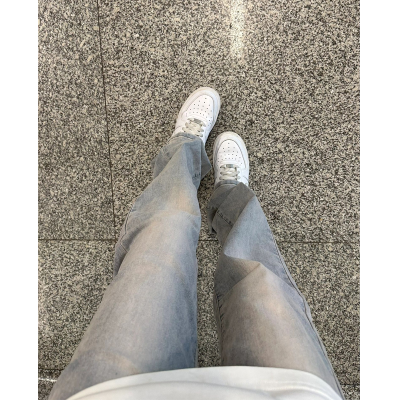 美式复古街头水洗做旧水泥色直筒牛仔裤男秋季cleanfit裤子男高街