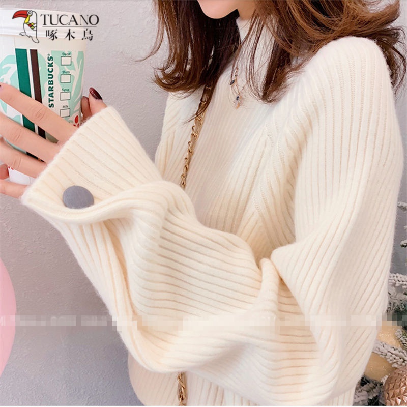 啄木鸟很仙的毛衣女宽松韩版秋冬高领打底衫新款学生百搭网红针织