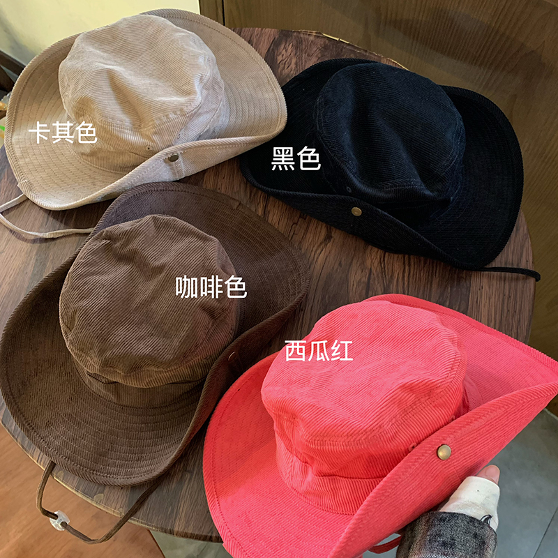 灯芯绒美式复古西部牛仔帽女秋冬季户外露营登山帽出游百搭渔夫帽