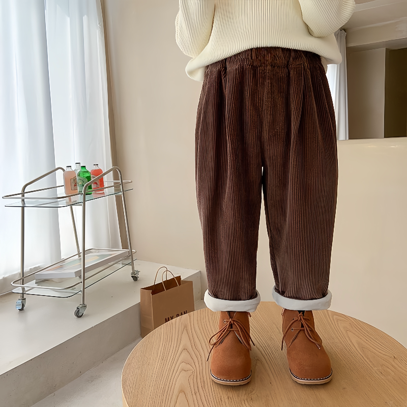 童装男女童加绒裤子秋冬季2023新款中小童日系复古裤子保暖休闲裤